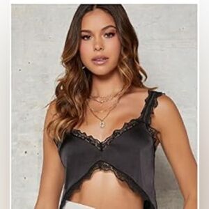 SHEIN Lace Trim Satin Cami Bra Top NWT Size L